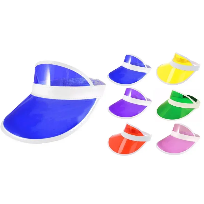 Candy Color Transparent Plastic PVC Golf Caps Sun Protection Women's Beach Hat Breath Visors for Camping Fishing Outdoor Sport