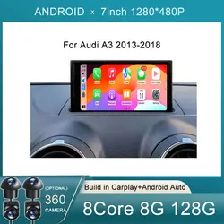 For Audi A3 2013-2018 Android 14 Touch Screen 7 Inch Car Accessories Multimedia Auto Carplay Monitors Audio Video Radio Player