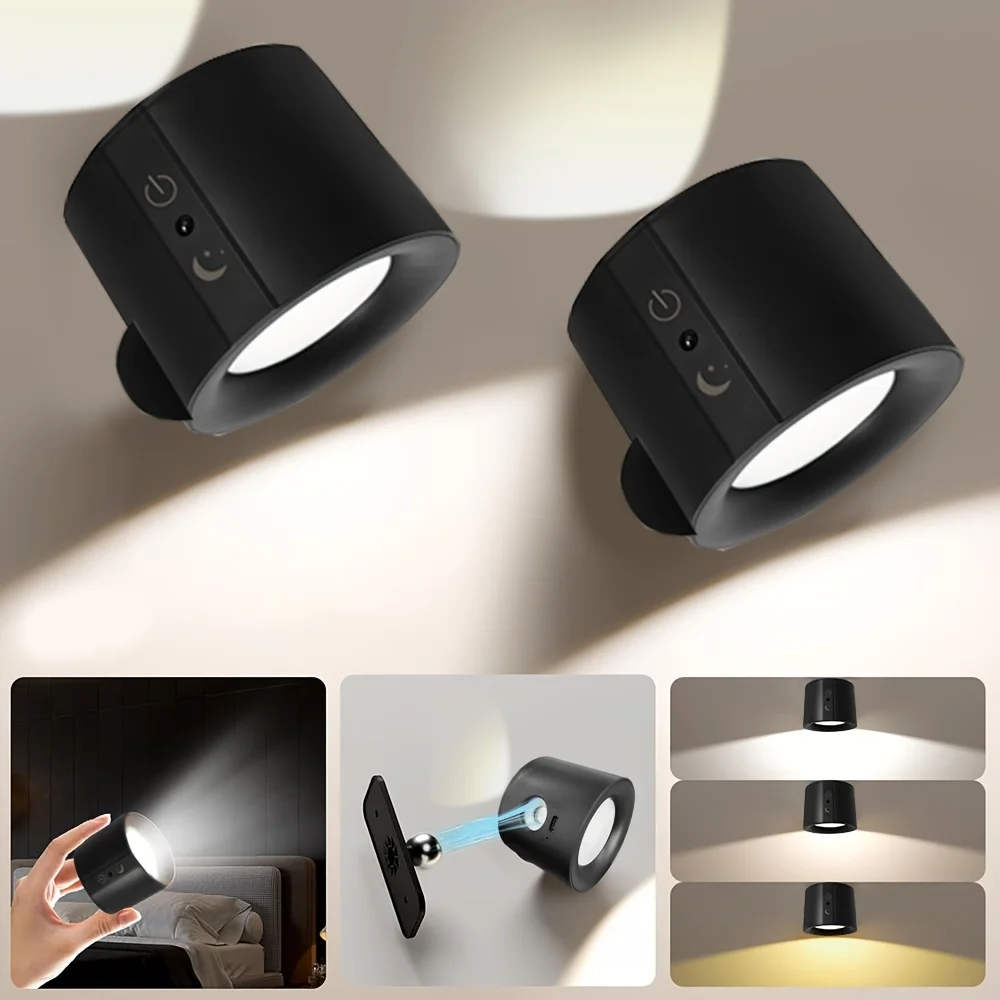 Modern Magnetic LED Wall Lamp Rechargeable 360° Rotation Wireless Remote Control Spotlight For Bedroom Living room decoration