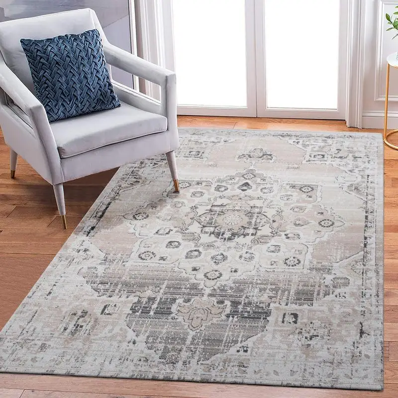 

5X7 Cream Beige Medallion Area Rug – Elegant Design for Living Room or Bedroom, Soft Texture and Durable Material