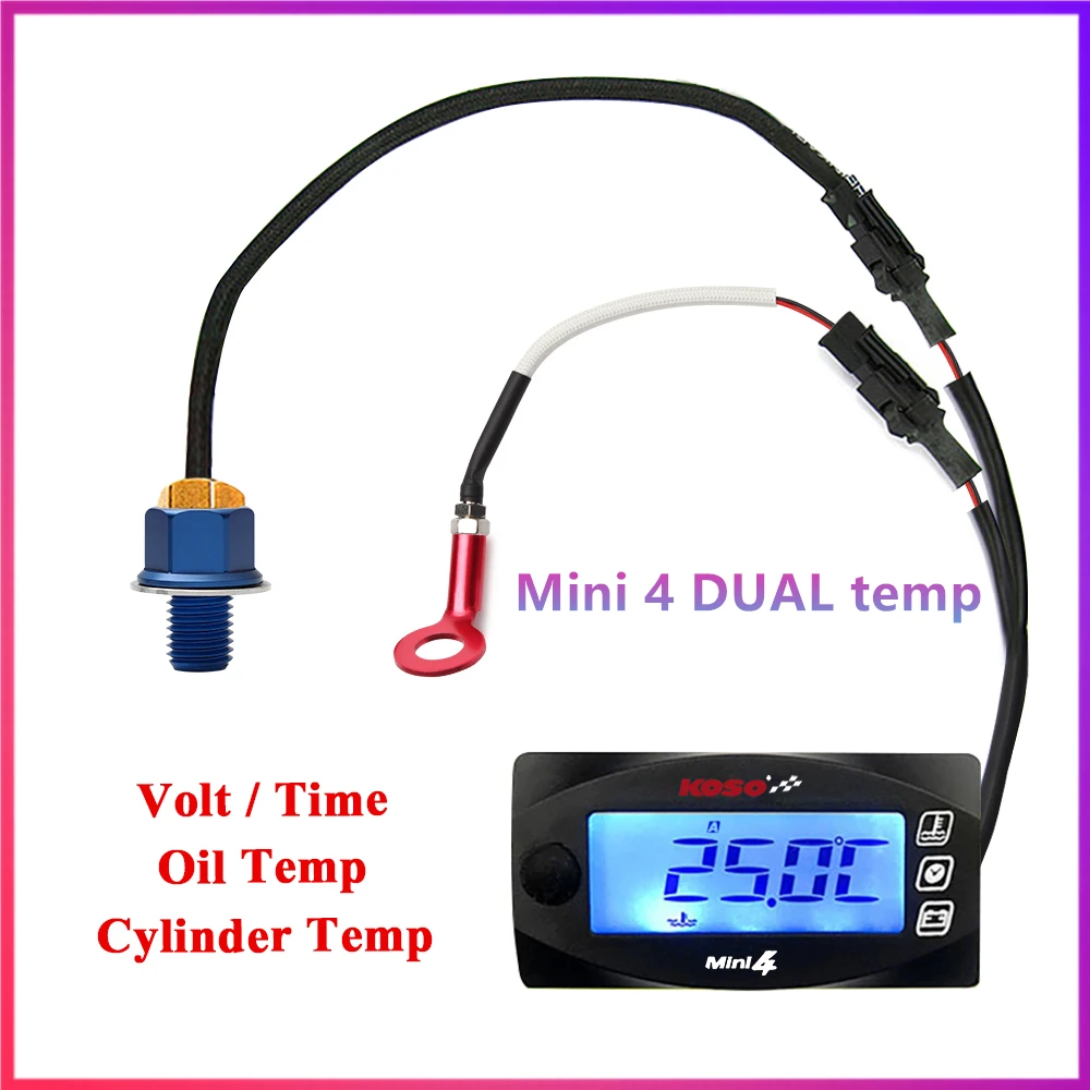 KOSO MINI 4 podwójny miernik temperatury miernik temperatury oleju cylinder motocyklowy temperatury czas napięcia dla cb500x nmax125 XMAX250 300