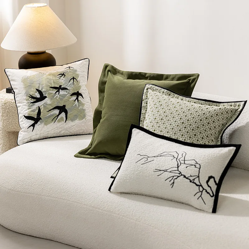 30X50/45X45CM Green Throw Pillow Cover Nordic Embroidered Stamping Waist Cushion Cover Decor Home Decorative Pillowcase