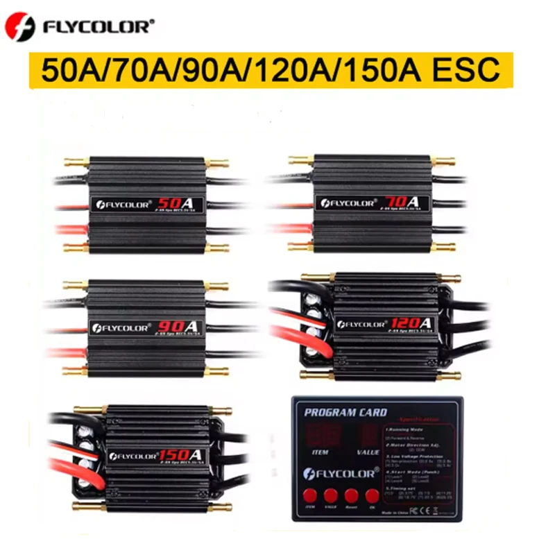 

Original Flycolor Brushless 50A 70A 90A 120A 150A ESC Speed Controller Progaming Card 2-6S Lipo BEC 5.5V/5A for RC Boat