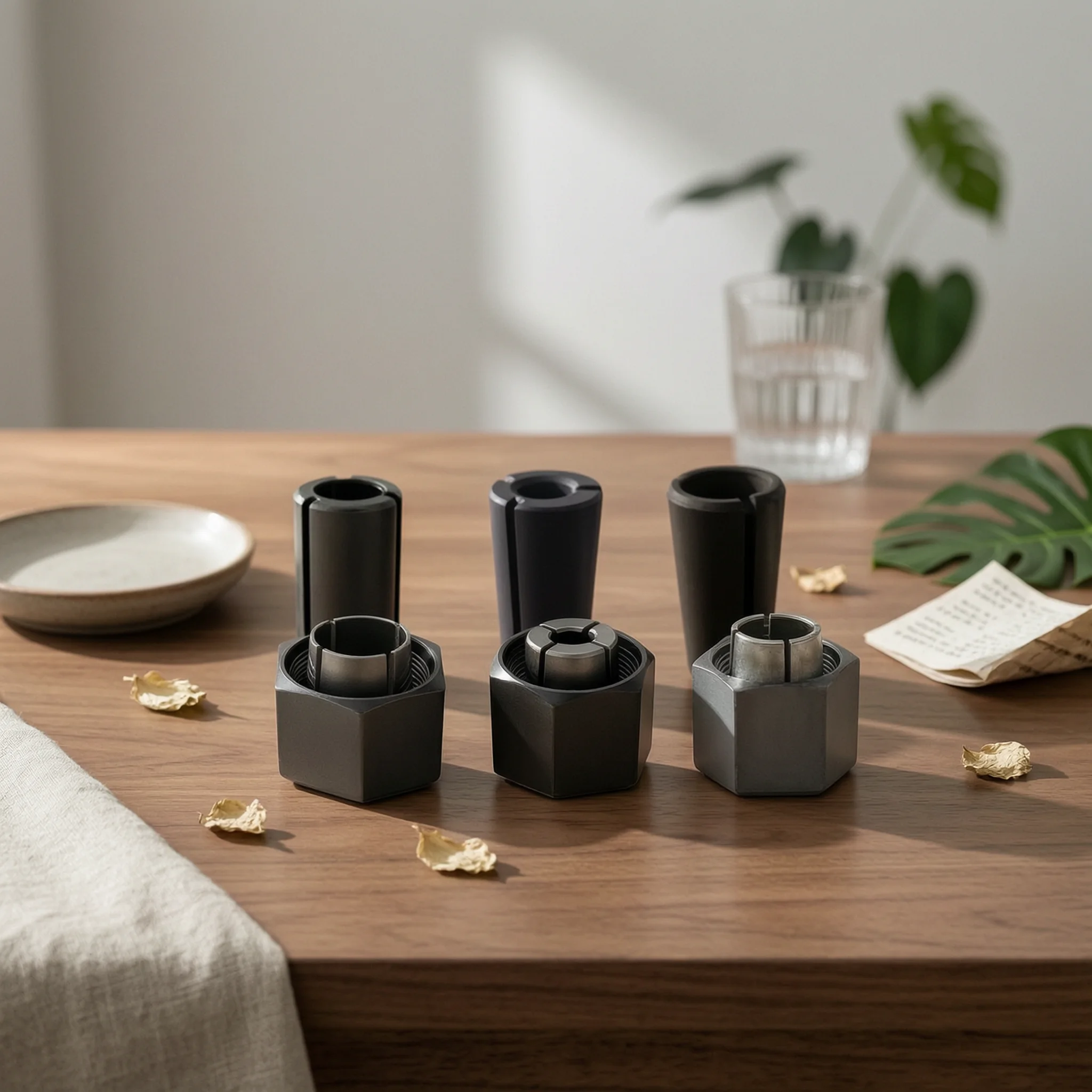 

6 Pieces Collet Nut Set Black Metal Slotted Collet Threaded Hex Nut High Hardness Machine Tool Part Precision Ground