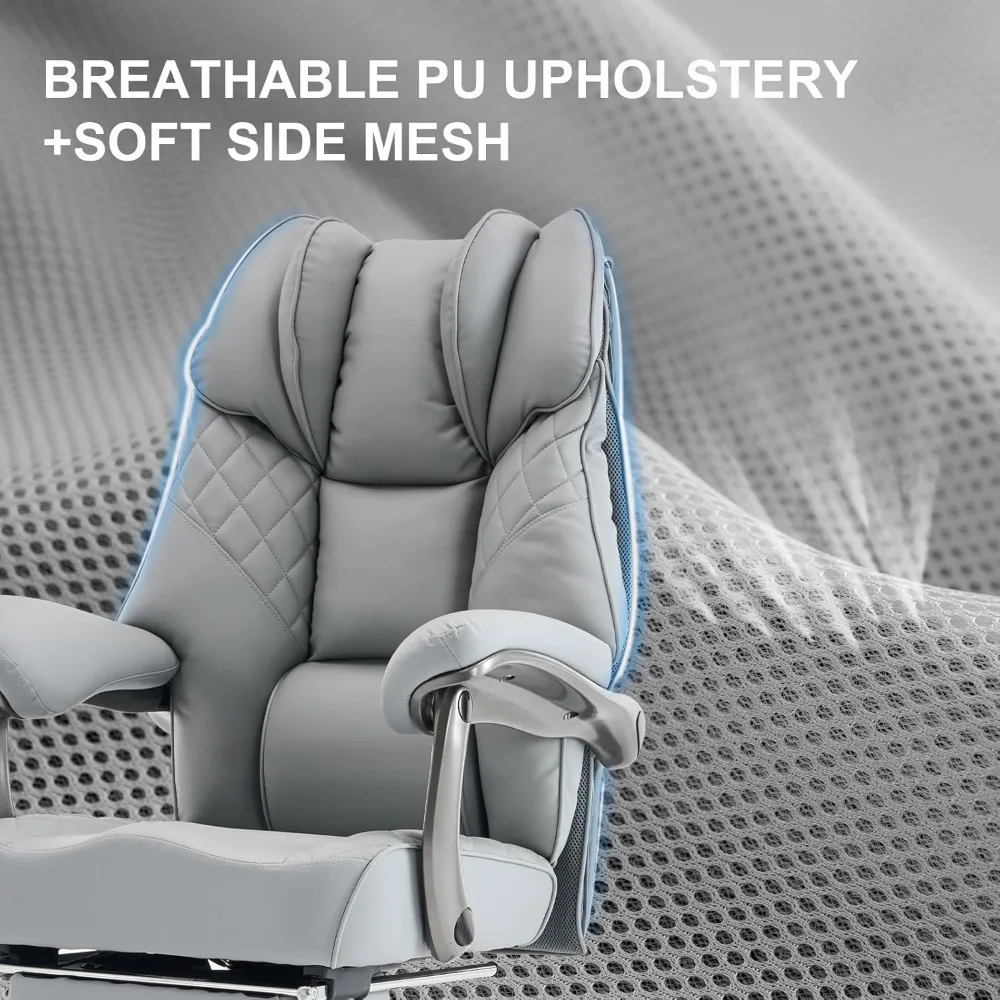 튼튼한 400파운드(약 180kg) 하중의 넓은 좌석과 발받침이 있는 사무용 의자, 등받이가 높은 인체공학적 임원용 책상 의자