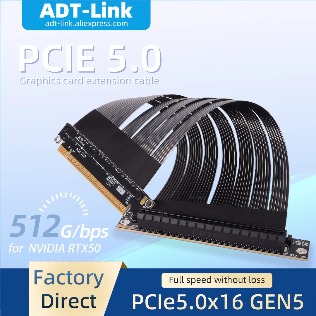 adt-link-512g-bps-pcie-50-x16-cable-elevador-512gbps-gpu-cable-elevador-de-extension-para-cajas-de-pc-servidores-itx-construye-computadora-rtx-5090