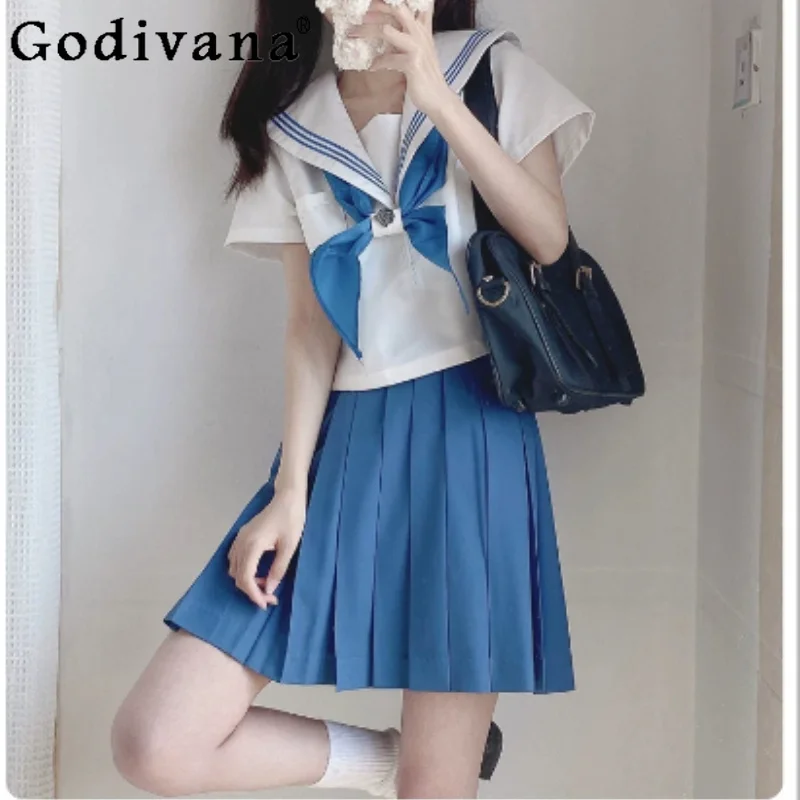 Summer New Age-reducing Sweet Girl Jk Sets Fashion Versatile Short Sleeve Simple Shirt High Waist A-line Japanese Short Skirt