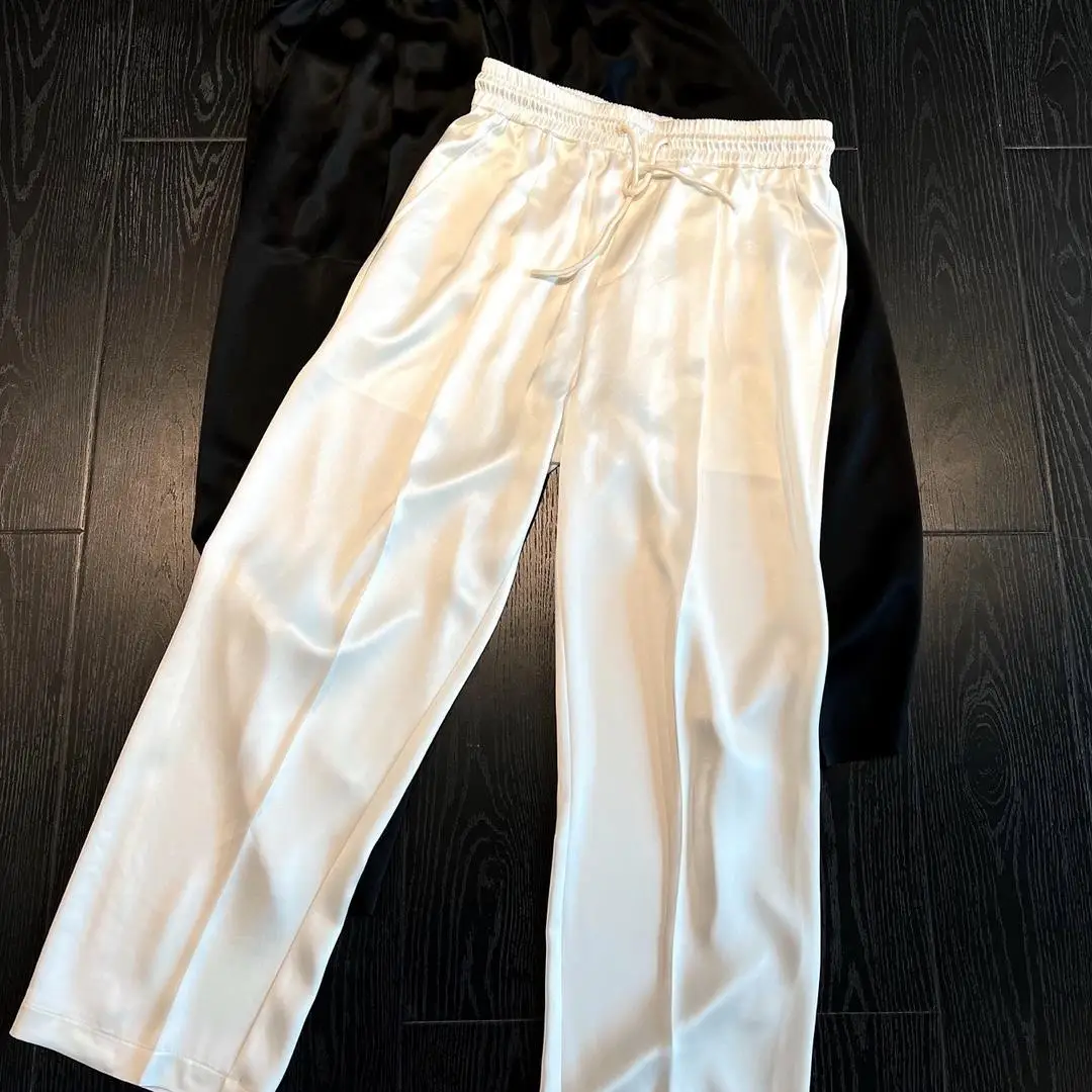 

Летние мужские повседневные брюки из высококачественного ацетатного шелка, прямого кроя, легкие, тонкие, комфортные, свободного кроя