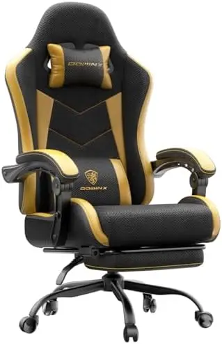 Cadeira Gamer com Apoio para os Pés, Cadeira Ergonômica de Couro e Malha para 150kg, Suporte Lombar com Massagem, Altura Ajustável
