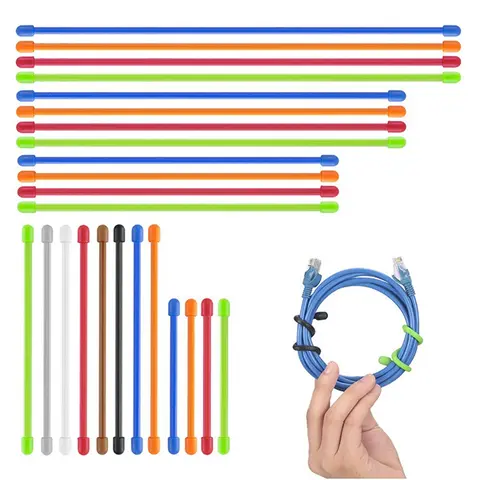 Abraçadeiras de silicone 5 peças, laços torcidos de silicone com núcleo de aço, laços torcidos de borracha reutilizáveis, abraçadeiras para organização