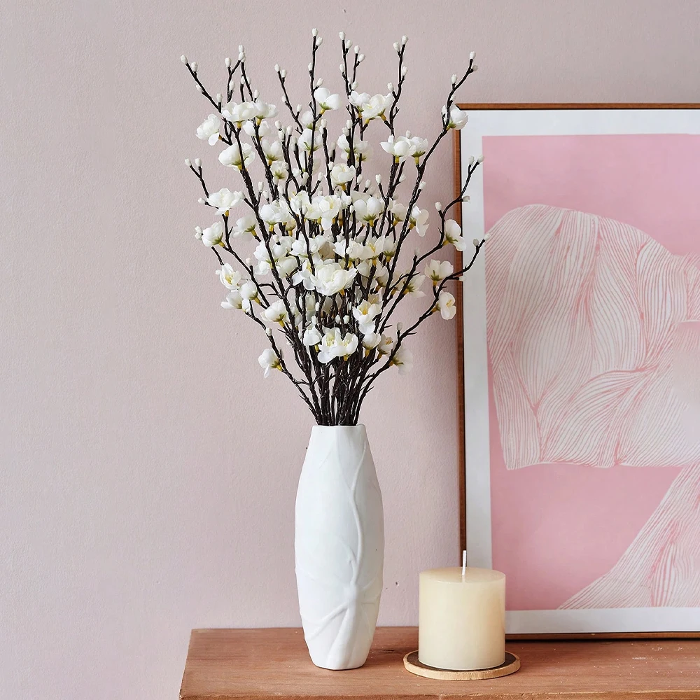 زهر البرقوق الاصطناعي 21.7 ''زيفة Wintersweet طويلة الجذعية الزهور البلاستيكية للمنزل فندق مكتب حفل زفاف حديقة الديكور #4
