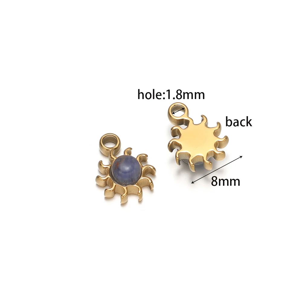 5 Stück vergoldete Edelstahl-Sonnen-Anhänger mit Naturstein für DIY-Schmuck, Ohrringe, Anhänger, Armbänder, Halsketten und Zubehör – Detail 4