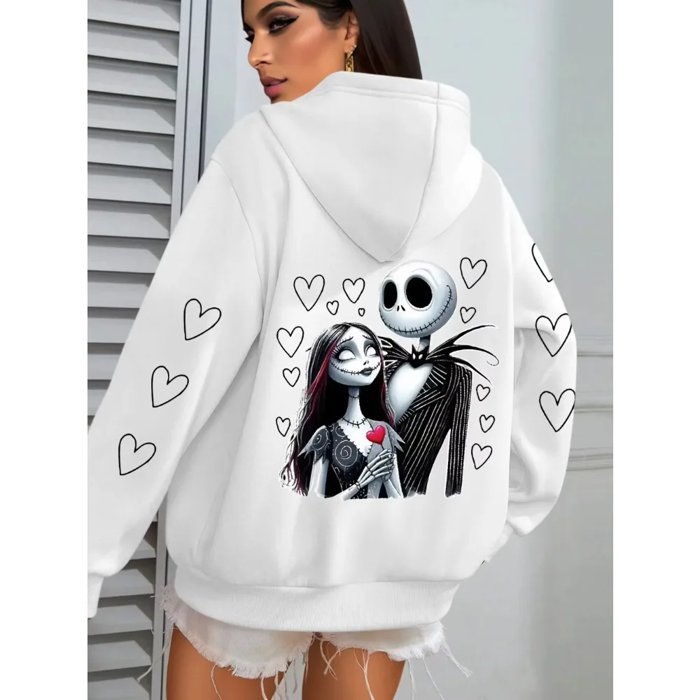 Disney Halloween Collaboration Skeleton Jack&Sally CP Printed Hoodies Dark Style Sweet and Cool Outfit American Retro Oversized