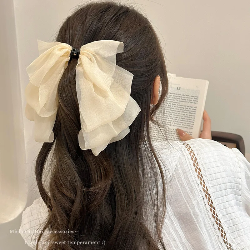 New Chiffon Bow Banana Clip for Women High Ponytail Hair Clips Girls Vertical Clip Hairpins Headdress Fashion Hair Accessories