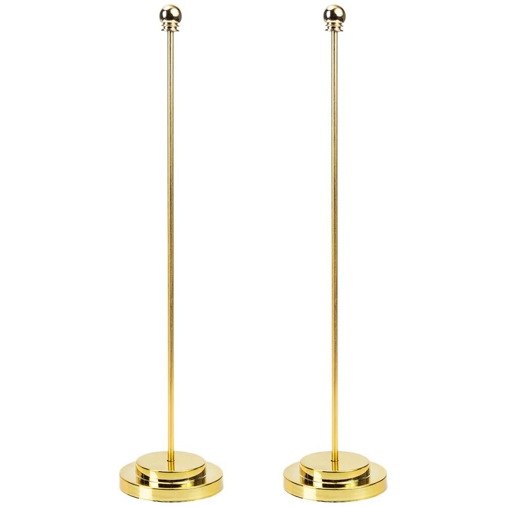 2 Pcs Flag Pole Table Metal Holder Small Stand Runner Stick Golden with Base Work