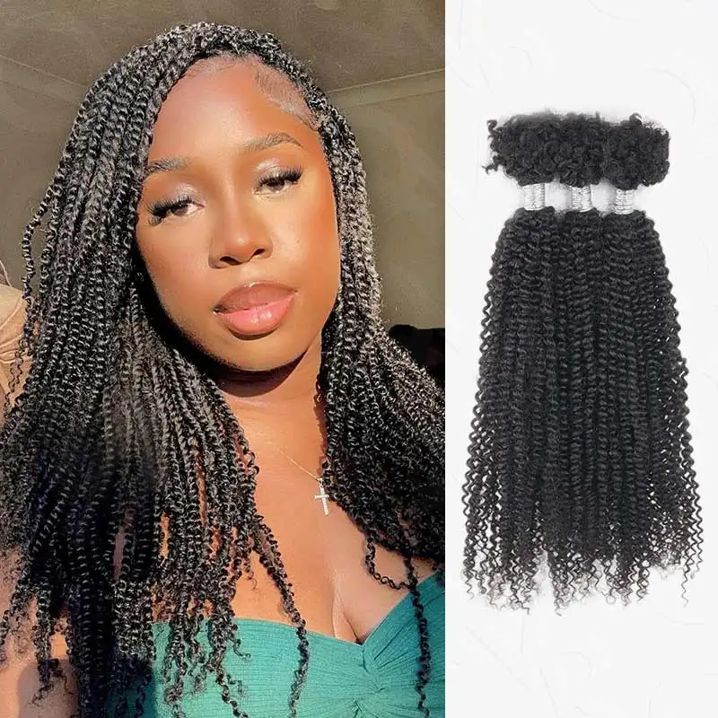 22 pulgadas Kinky Twist Crochet Trenzado Cabello 100% Extensiones de cabello humano Elegante Cabello humano rizado Bulks QVR 3 PCS Afro Kinky V Cabello a granel