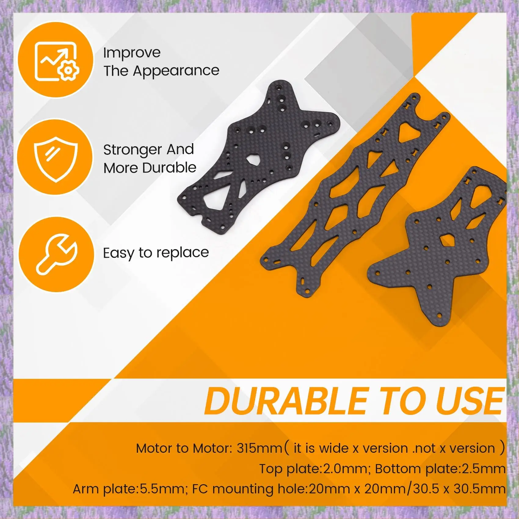 Ecologico-Per APEX HD Kit telaio da 7 pollici Quadcopter in fibra di carbonio a lungo raggio 5,5 mm Braccio 315 mm Parti fai da te per FPV Freestyle RC Dron