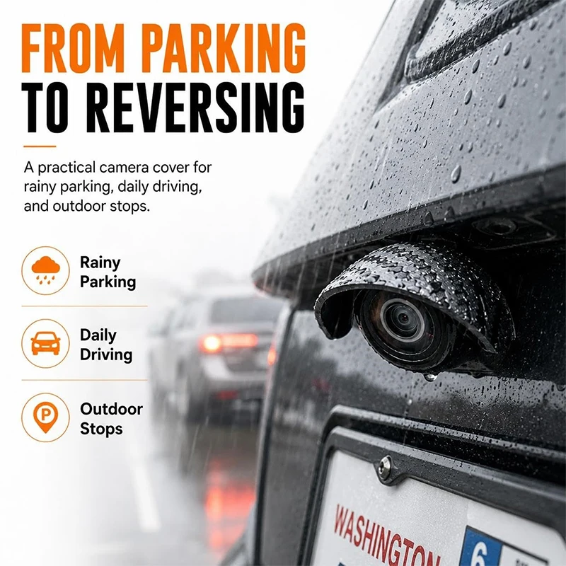 Waterproof Car Rearview Camera Rain Guard Backup Hood Cover Adhesive Backed PVC Lens Shield Curved Black Protector for Rainy