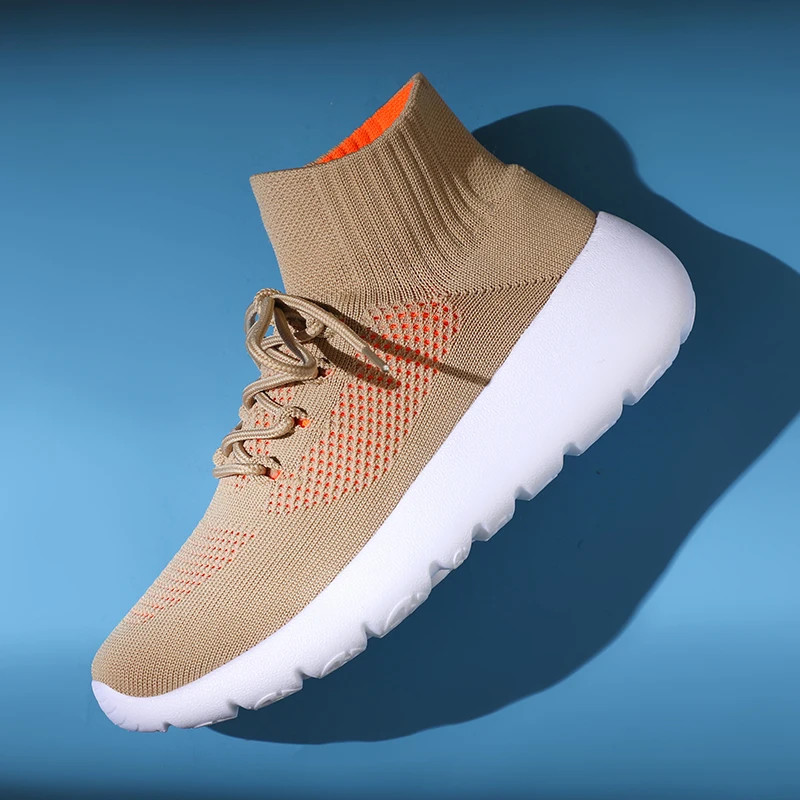 

Men Thick Bottom Sneakers Autumn Couple New Non-slip Sock Shoes Breathable Mesh Round Head Casual Running High-top Flats Women