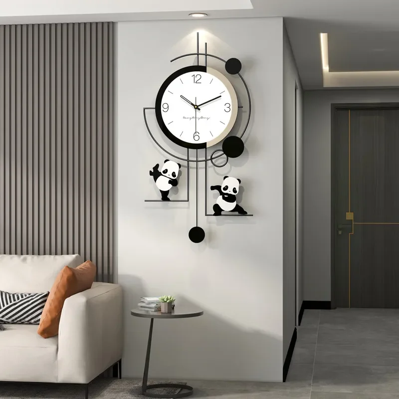 for Creative Panda Wall Clock Modern Silent Non Ticking Decor for Living Room Dining Room Home Decoration Simple Wall Hanging