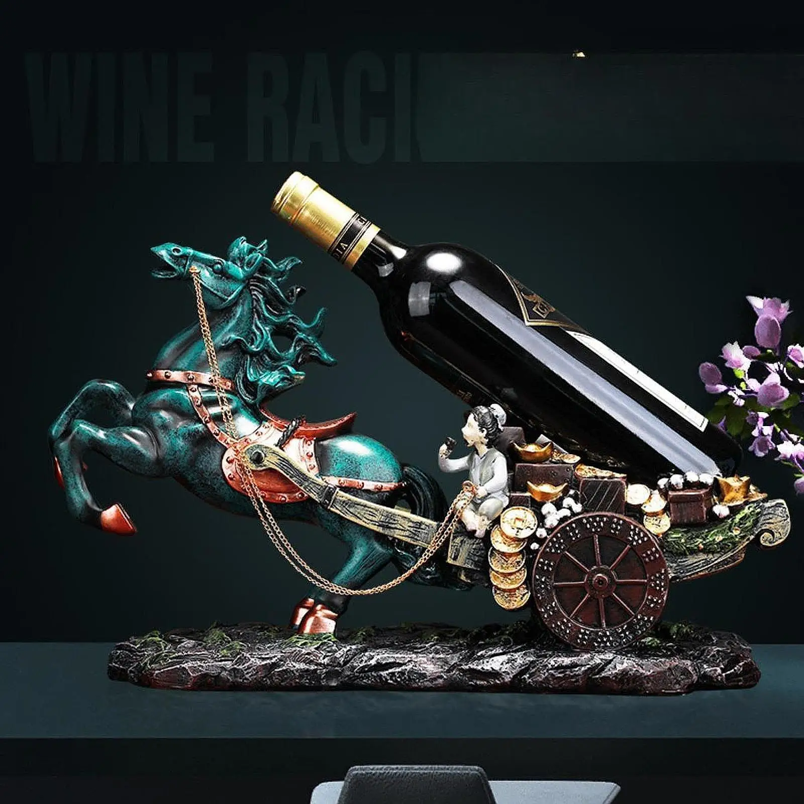 Tabletop Wine Rack Wine Cellar Decorative Horse Sculpture Wine Bottle Holder