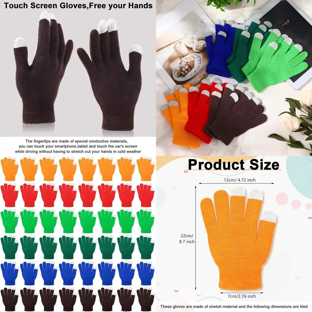 

60 пар объемных эластичных вязаных зимних перчаток с сенсорным экраном для мужчин и женщин