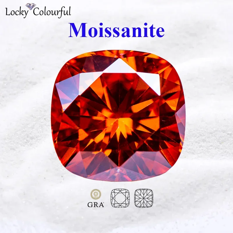 Moissanite Orange Color VVS1 Square Cushion Cut for Beads Charms DIY Jewelry Making Pendant Rings Material with GRA Certificate