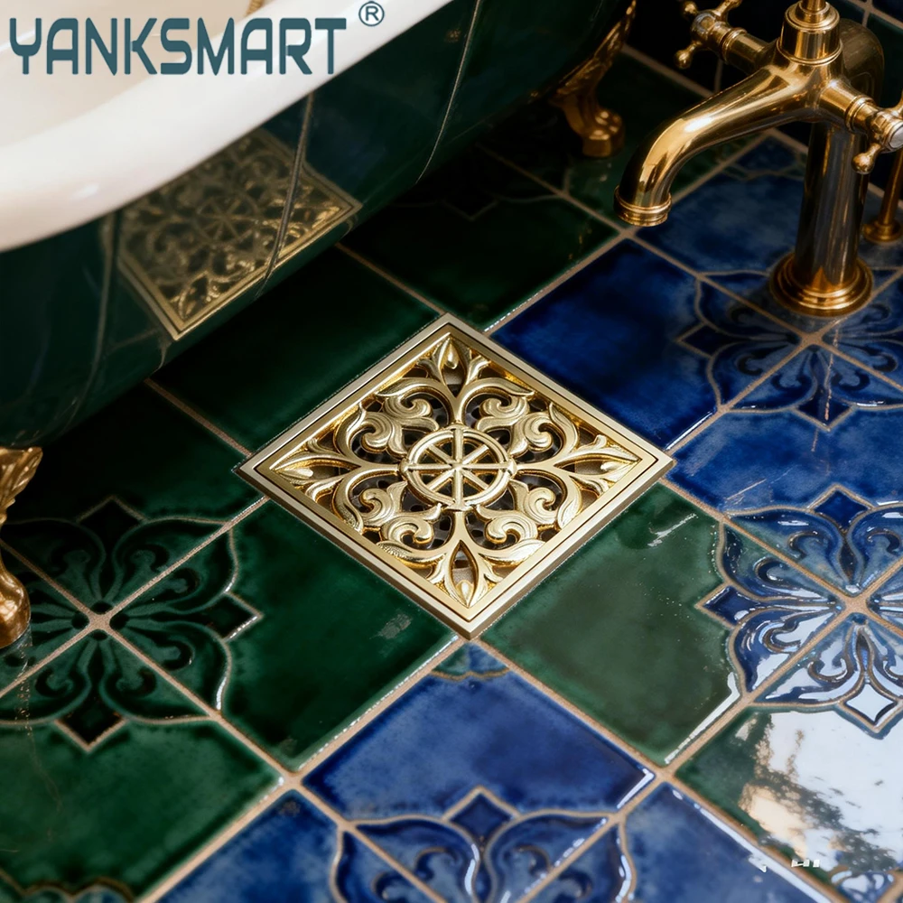 

YANKSMART Золотистый полированный квадратный сливной фильтр для ванной комнаты, для раковины, ванны, умывальника, аксессуары для слива сточных вод