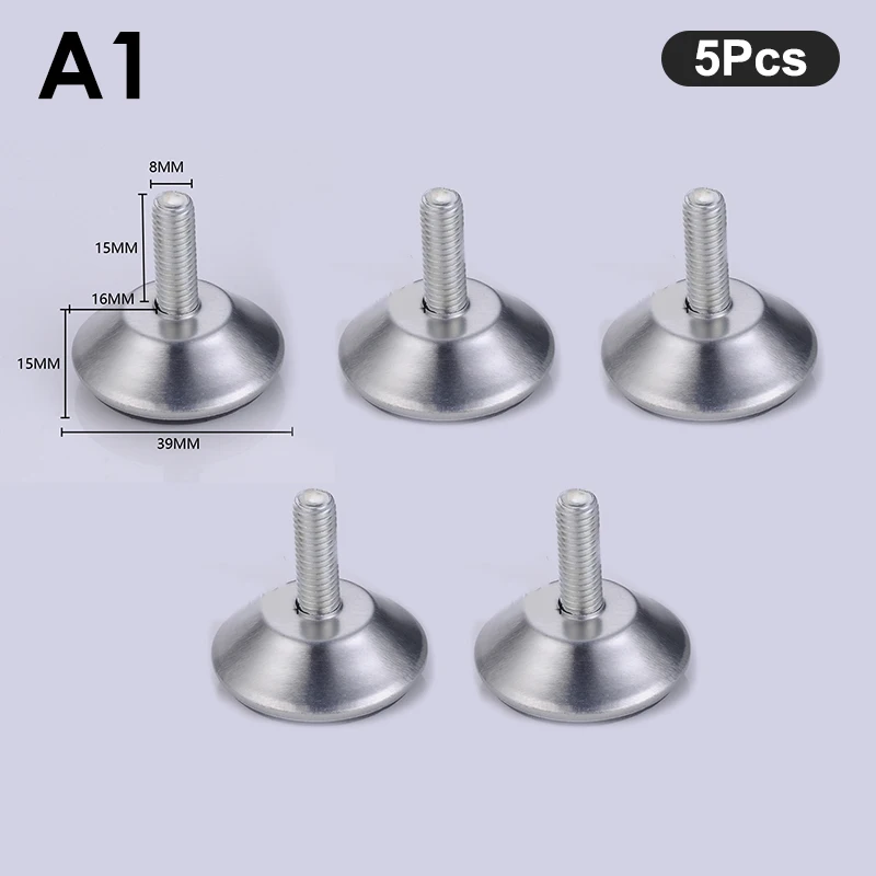 5pcs Steel Furniture Legs Anti-slip Base Table Cabinet Leg Pad Adjustable Leveling Feet Leveler M8 M10 Screw 15mm-27mm