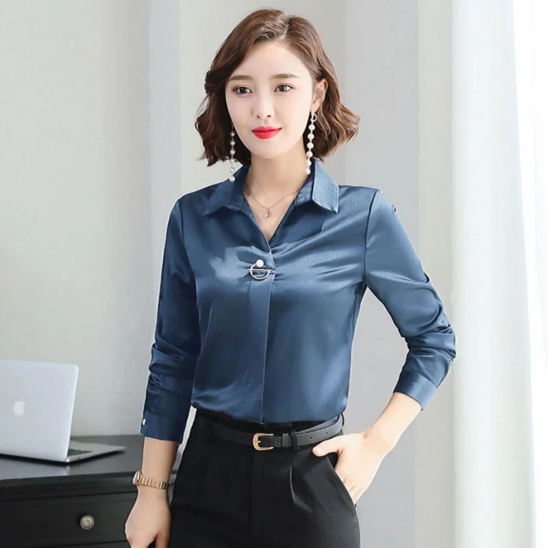 Women Clothes New Thin Spring Autumn All-match Korean Long Sleeve Shirt Tops Buttons Solid Polo Neck Blouse Trend Fashion