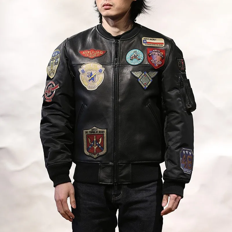Sporty and casual leather baseball men's stand-up lapel cotton