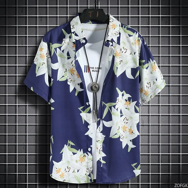 

Hawaiian beach shirts Men's short-sleeved casual shirts Seaside vacation quick-drying clothes Loose floral tops