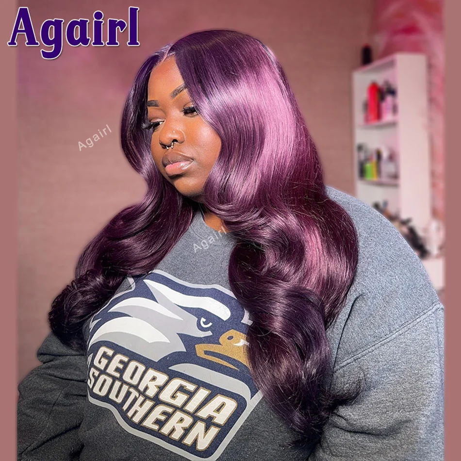 

Grape Purple 13x4 13x6 Body Wave Lace Front Wig Brazilian Colored Lace Frontal Human Hair Wigs Pre Plucked For Women 200 Density