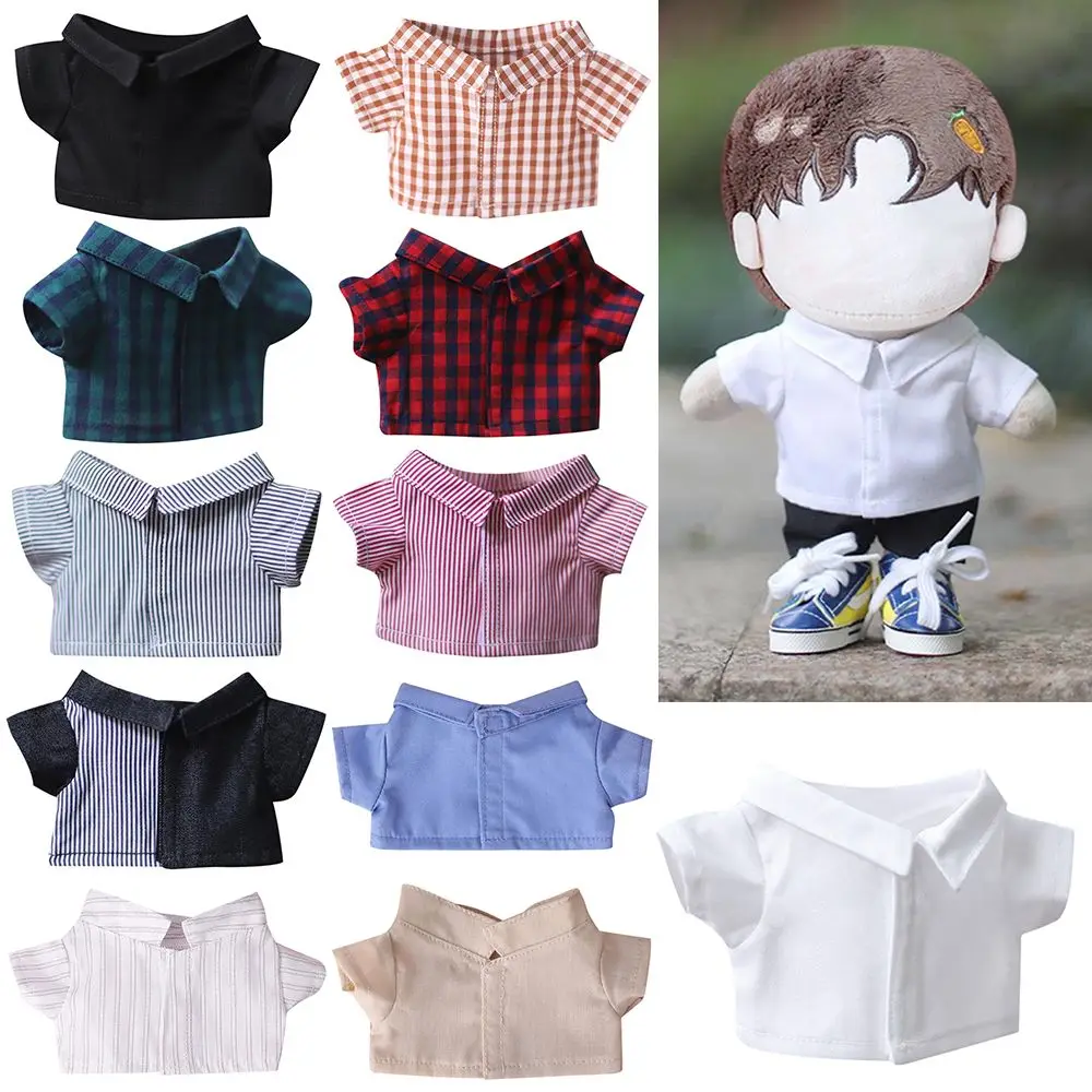 

20CM Doll Shirt Stripes Lattice Solid Color Blouse Cotton Stuffed Idol Doll Clothes Dolls Accessories