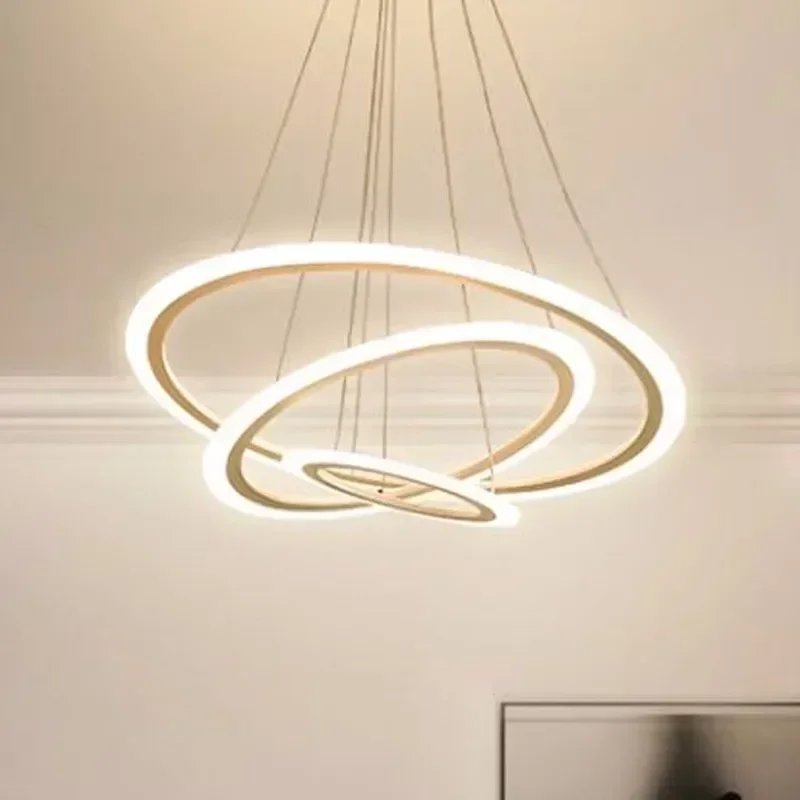 

LED Light Modern Chandeliers For Dining Living Room Rings Luxury Lustre Hours White Black Suspension Lamp With Remote Control