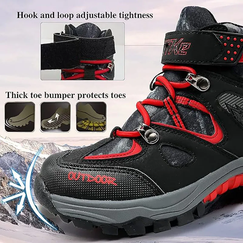 Kids Hiking Boots Boys Girls Outdoor Walking Climbing Sneaker Comfortable Snow Shoes Hiker Boot Antiskid Steel Buckle Sole