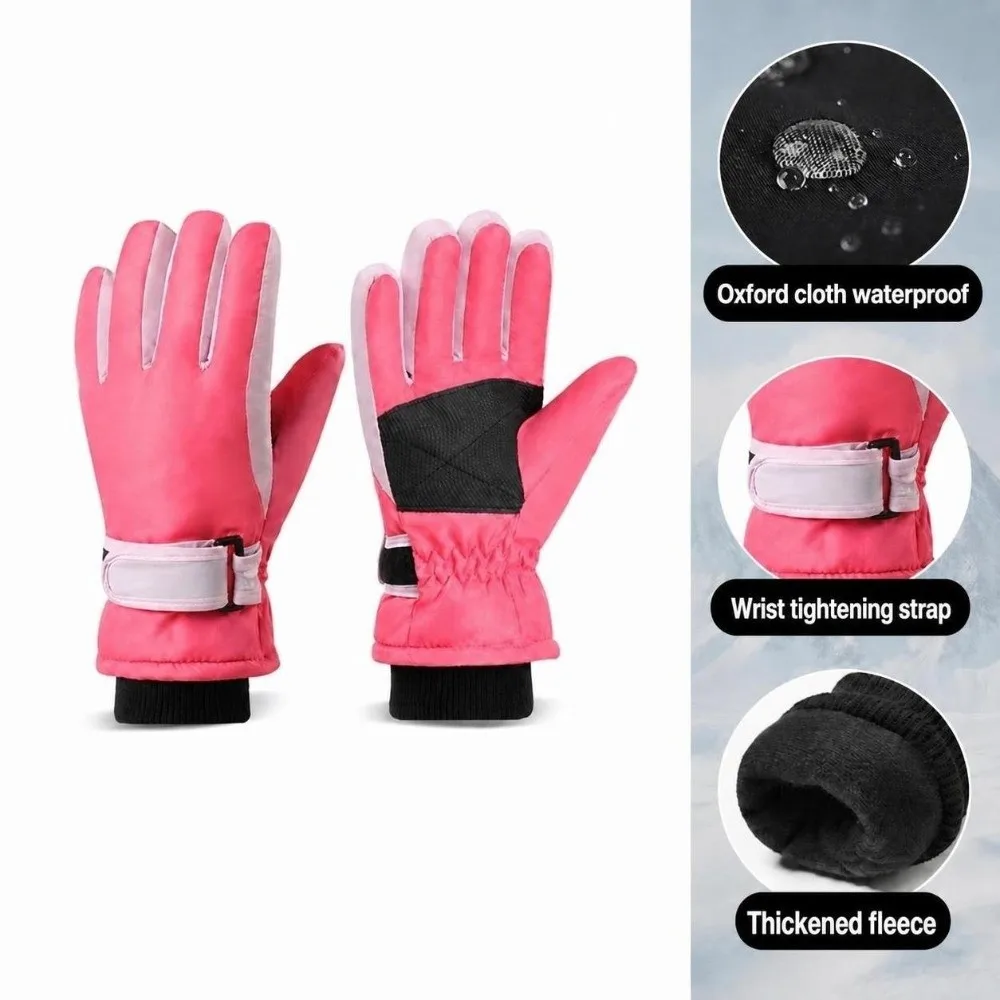 Durable Waterproof Winter Ski Gloves Windproof Warm Fleece Lining Snow Gloves Cold Proof Thickened Finger Gloves for Girls
