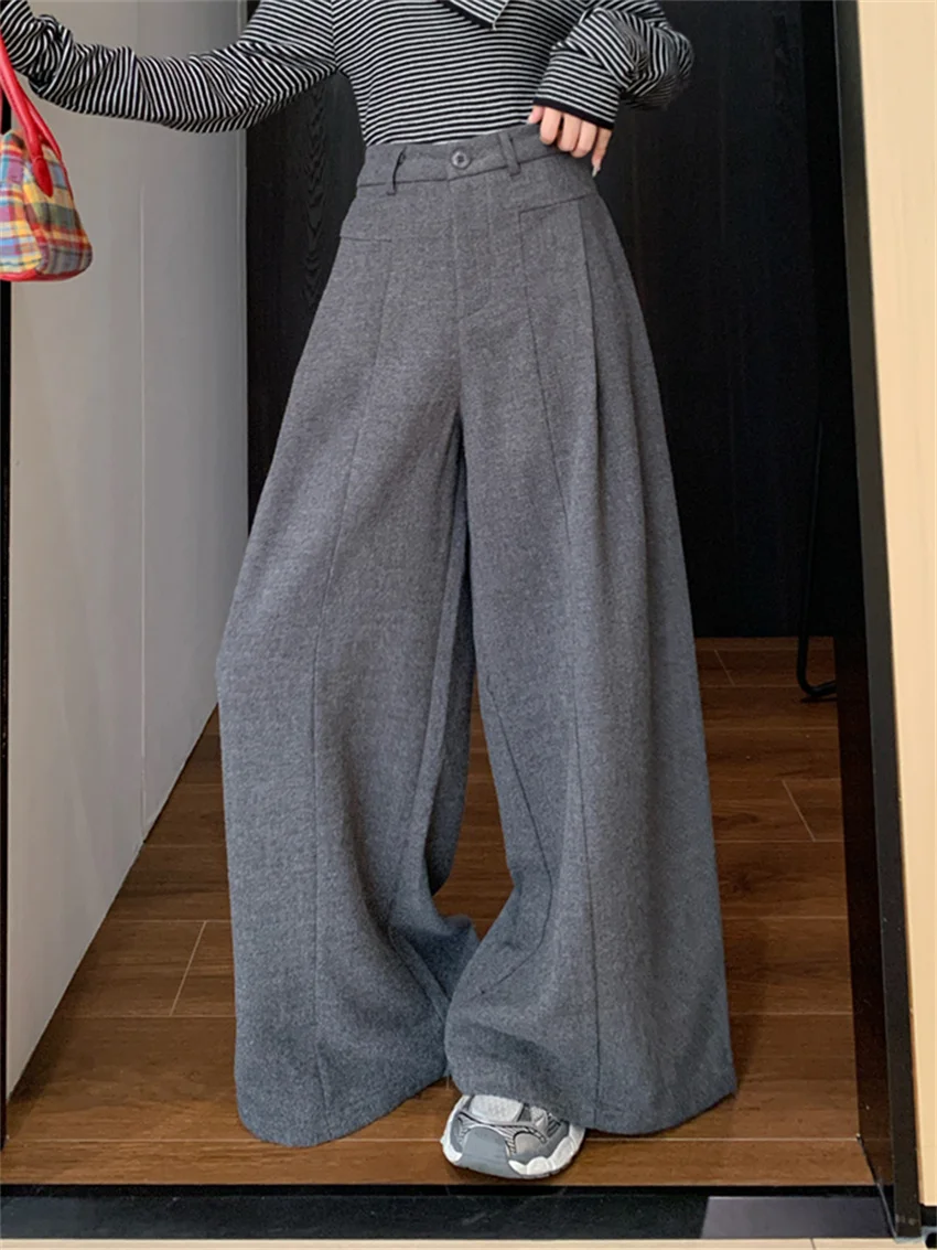 Alien Kitty Spring Woolen Pants Women Wide Leg Loose Solid New Office Lady Mopping Chic 2025 Casual Daily High Waist Fashion