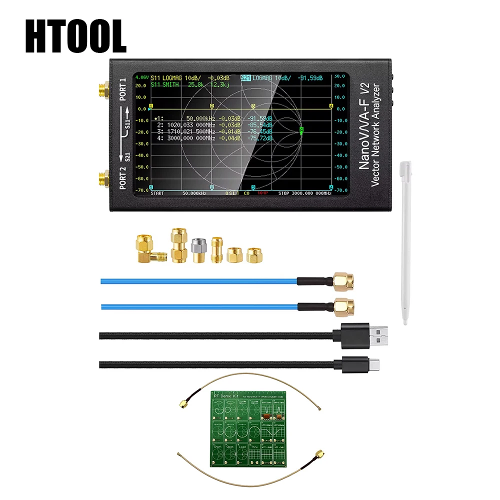 HTOOL V2 Vector Network Analyzer 50KHz-3GHz VHF UHF VNA RF Antenna Measuring Voltage Standing Wave Ratio Filter RF Test Board