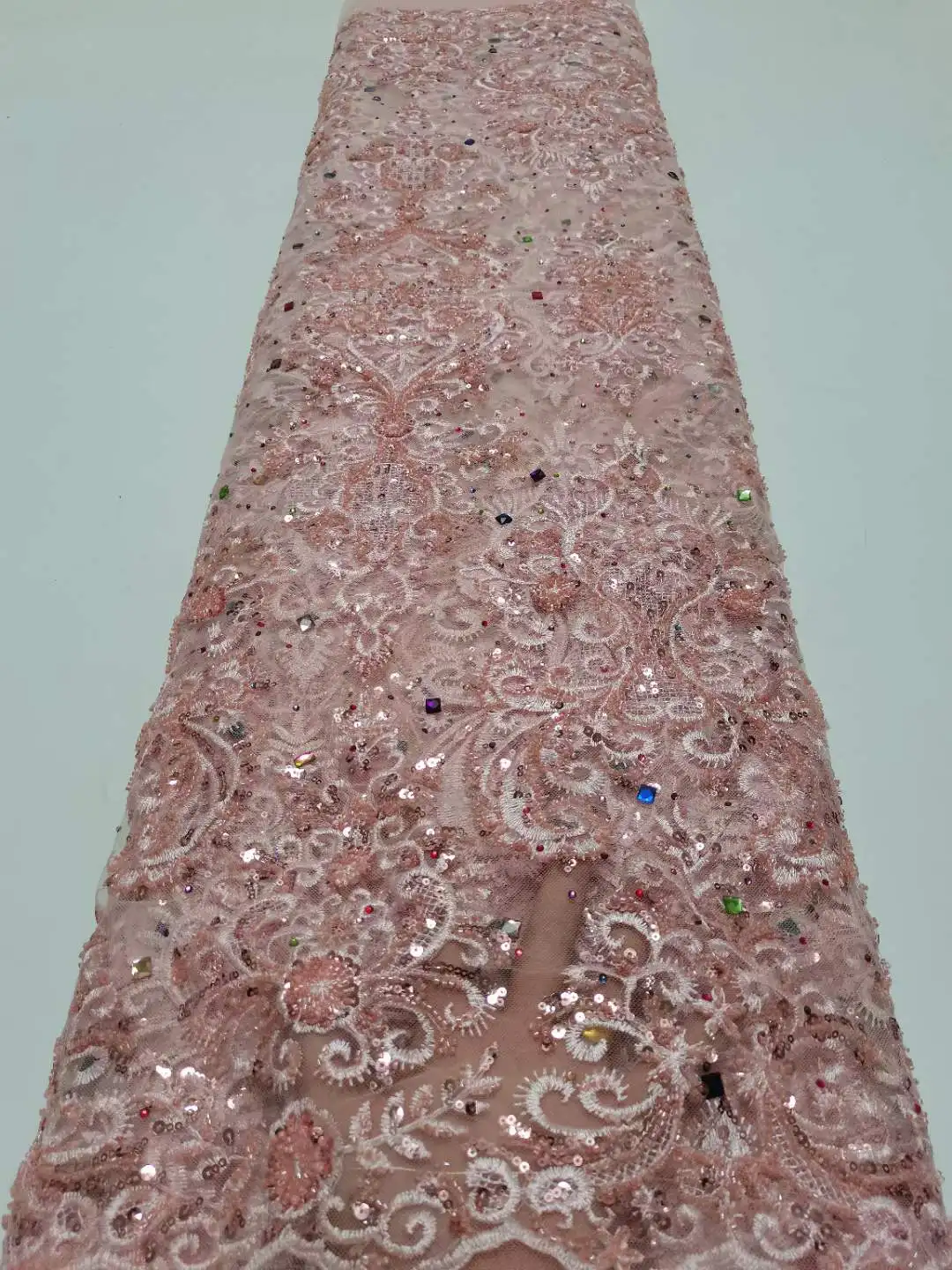 High quality bead fabric With crystal sequin Embroidery French tulle net lace Bead Nigeria fabric For weddings Evening dresses
