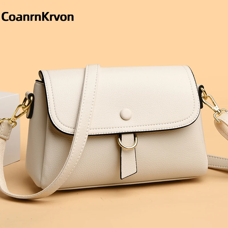 Fashion New Women\'s Handbag High Quality Brand Leather Shoulder Crossbody Bag with 2 Straps Luxury Female Designer Messenger Bag