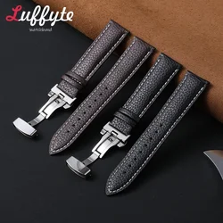Leather Butterfly Buckle Replacement Straps 18mm 20mm 22mm Wrist Belt Women's and Men's Universal Bracelet  Business Watch Band