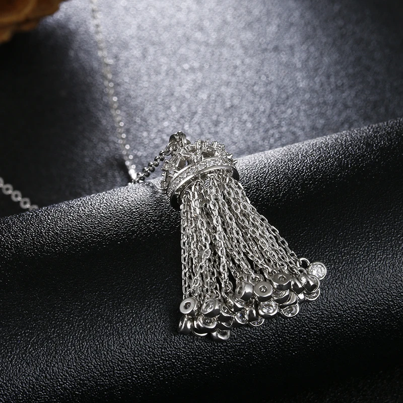 LXOEN Hot Fashion Tassel Long Necklace with Cubic Zirconia Crown Necklaces For Women 2017 Statement Crystal Jewelry collares