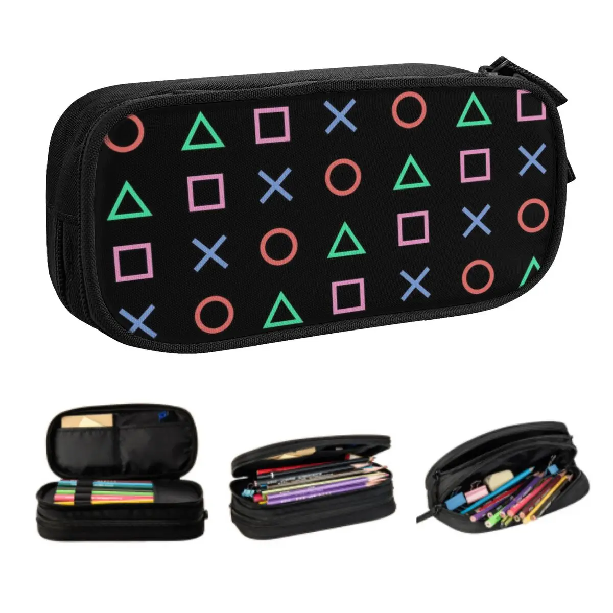 Custom Cute Classic Controller Buttons Icon Pencil Case for Boy Girl Big Capacity Video Game Lover Pencil Box School Accessories