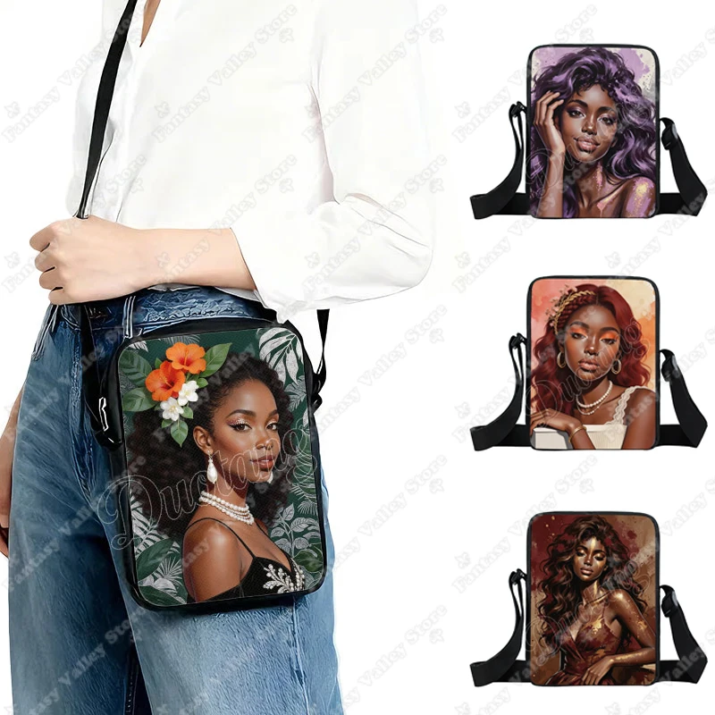 Elegant African Women Graphic Pattern Crossbody Bag Africa Girls Afro Black Women Handbag Shoulder Bag Phone Holder