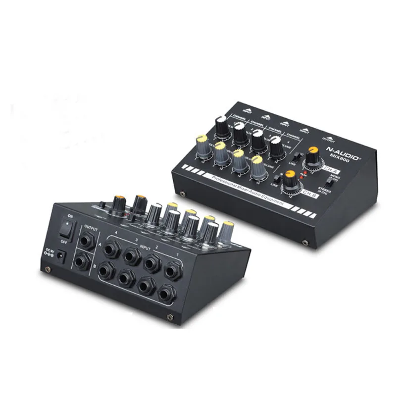 Audio Mixer MIX800 8-weg Mini Professionele Console Stereo DJ Apparatuur Geluidsmixing voor Microfoon, Radiostation Studio