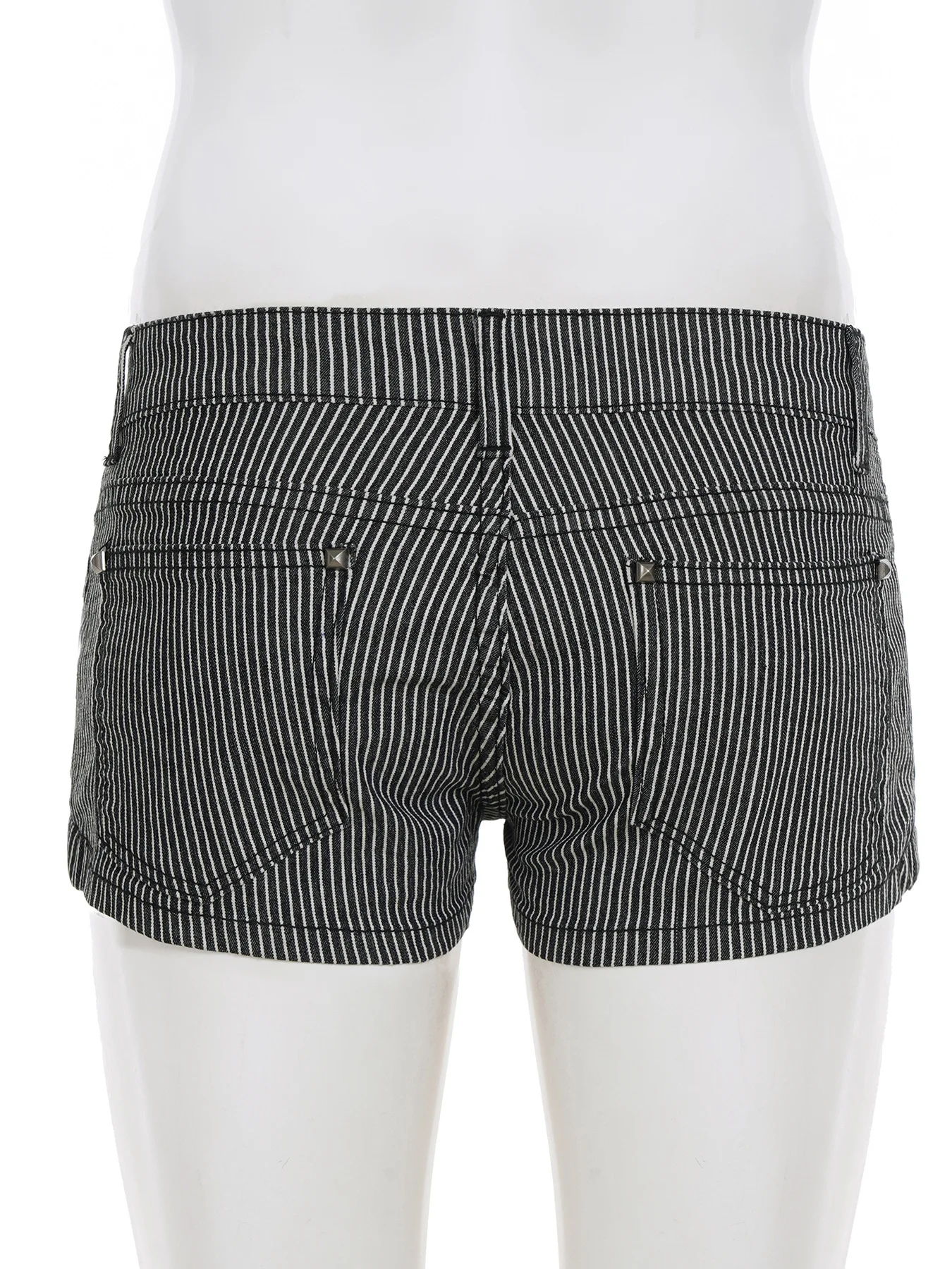 Low Waist Y2k Spice Girl Style Striped Jeans Shorts Women Design Sense Zipper Splicing Sexy Tight Elastic Hot Pants