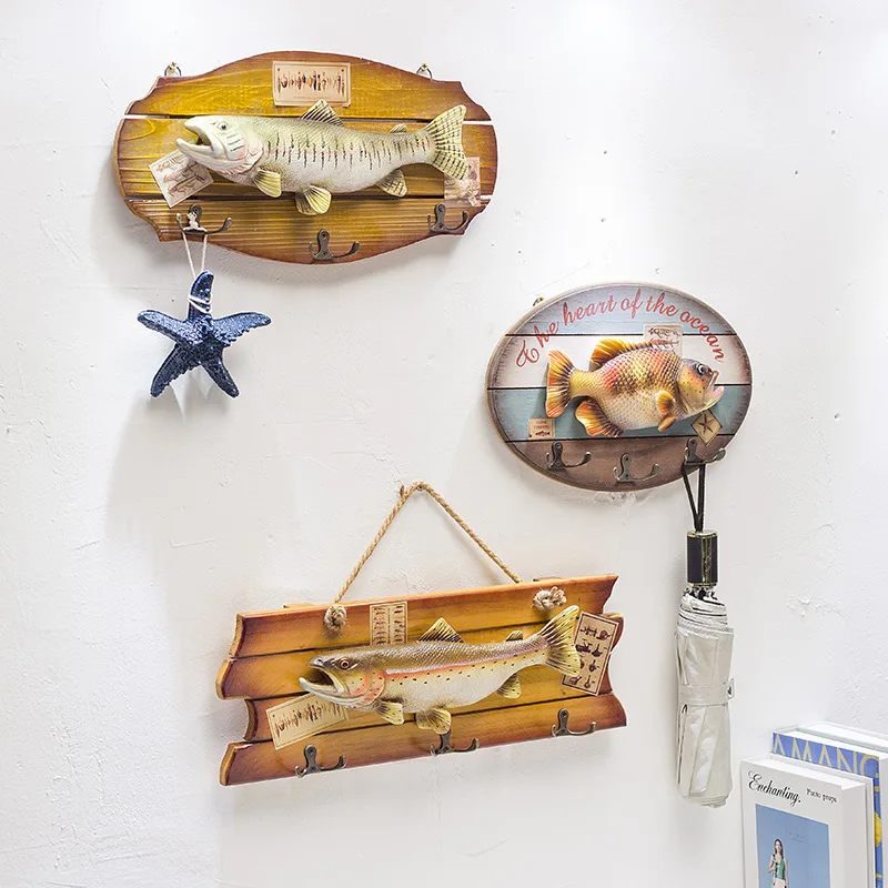Mediterranean-Style Wooden Fish Hanging Rural Wall Decoration Fish Handicrafts Clothes Hats And Hooks