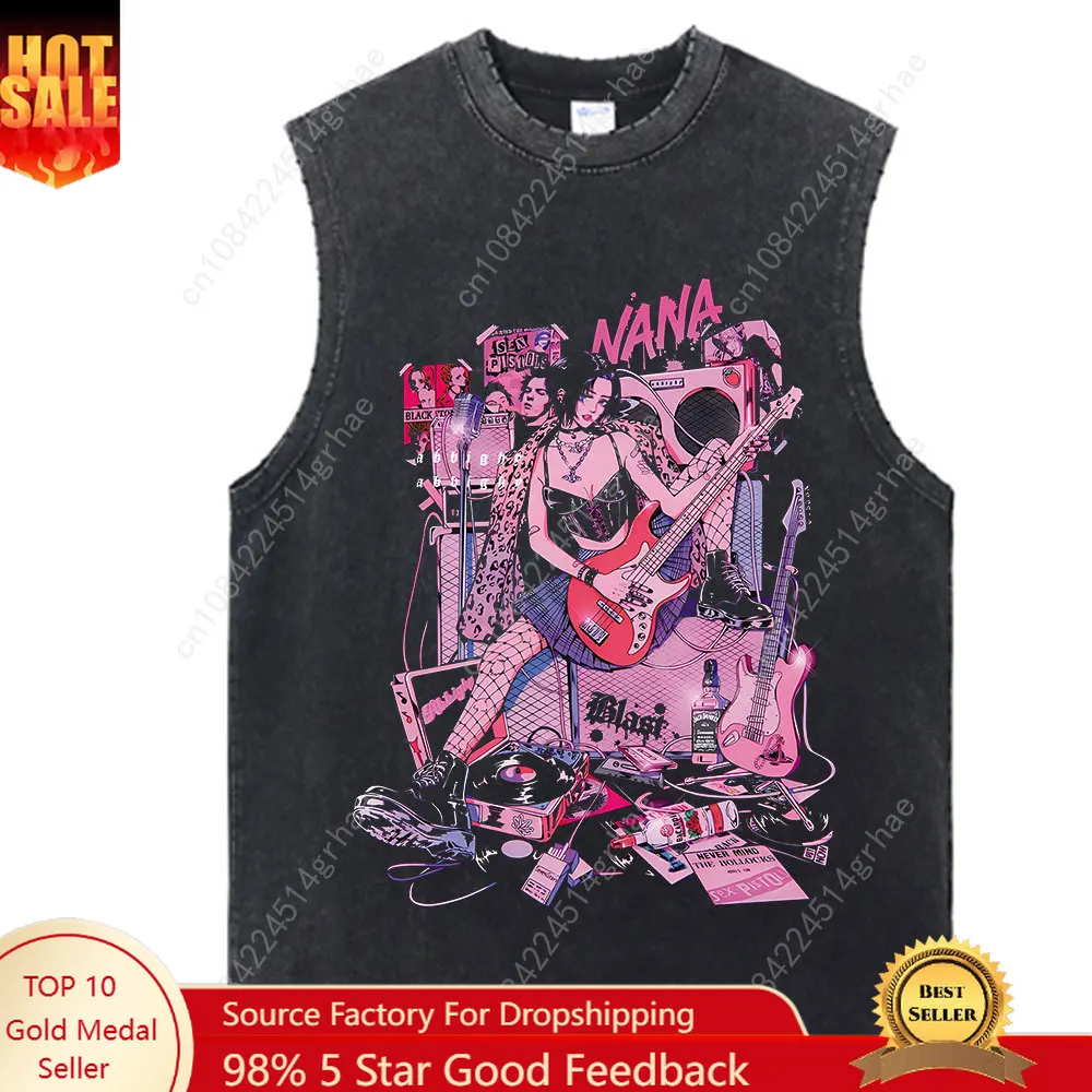

Vintage Tank Top Graphic Y2K Anime Nana Osaki Print T Shirt Cotton Hip Hop Streetwear Oversize Summer Washed Tops Vest