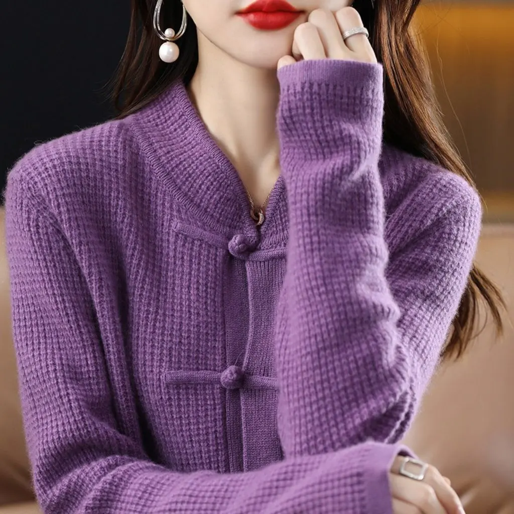 

Women's Cardigan Half-Turtleneck Retro Chinese-Style Base Jacket Loose Long-Sleeved Sweater for Autumn And Winter